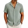 Chemise homme M en tissu texturé vert sauge à manches courtes style décontracté