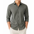 Chemise homme taille L en polyester vert kaki à manches longues style habillé