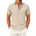Chemise homme XL en tissu texturé beige à manches courtes coupe décontractée