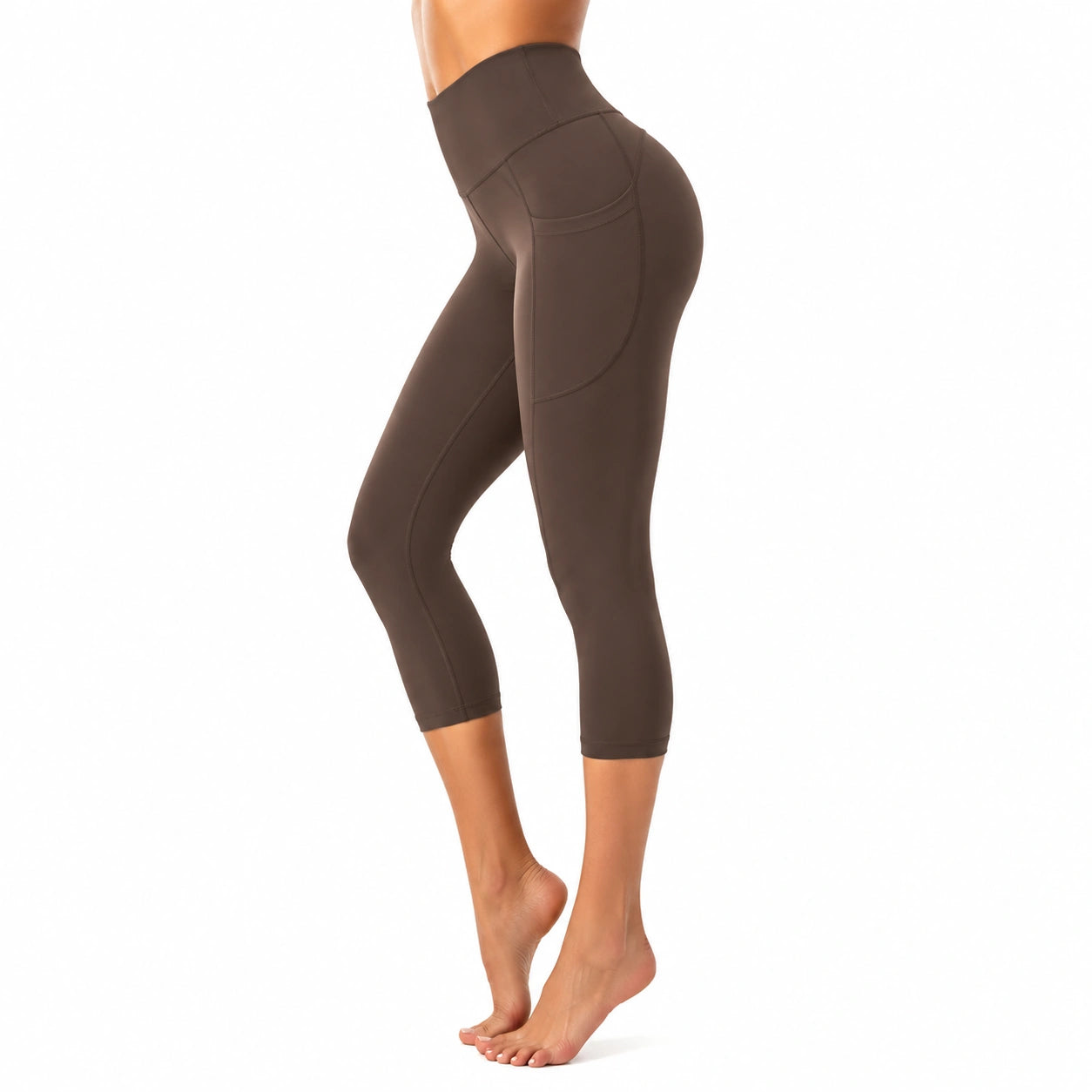 Legging corsaire femme taille S tissu extensible marron taille haute sport
