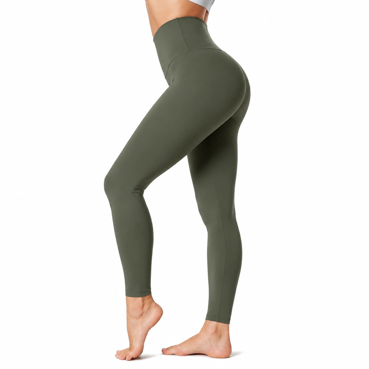 Legging de sport femme M vert kaki taille haute extensible