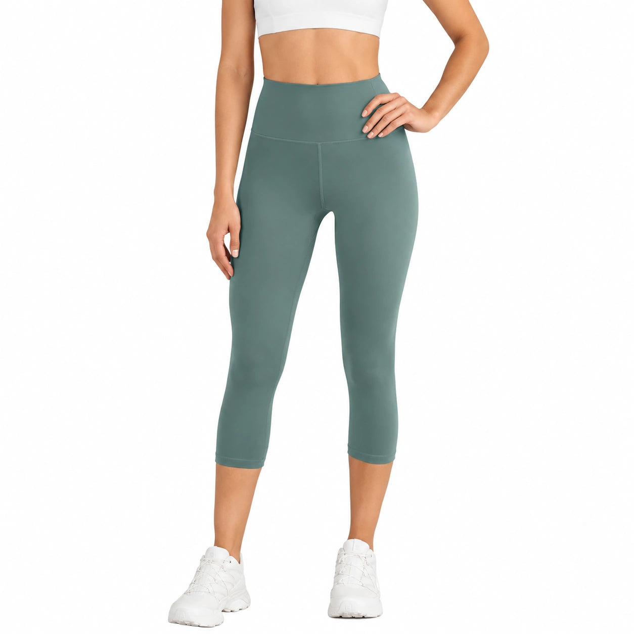 Legging femme L taille haute vert tissu extensible sport