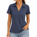 Polo femme taille M tissu bleu marine manches courtes style décontracté