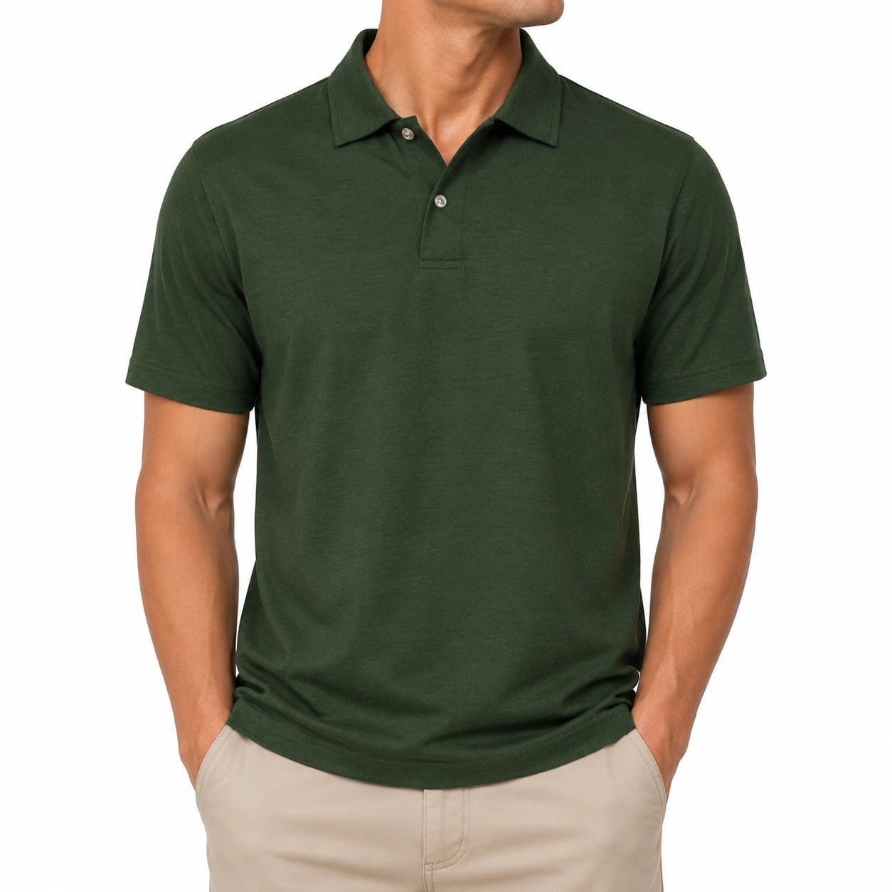 Polo homme taille L en maille vert foncé à manches courtes style classique
