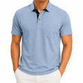 Polo homme XL en coton bleu clair à manches courtes avec poche poitrine