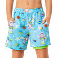 Short de bain enfant M en polyester bleu imprimé espace avec doublure
