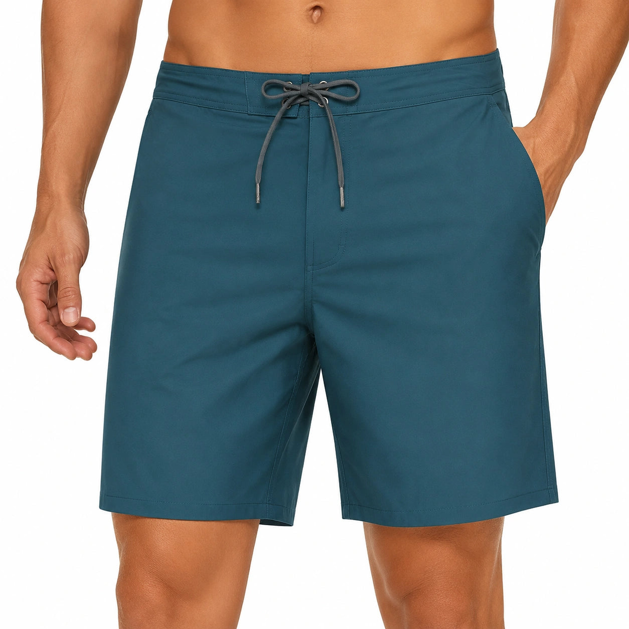 Short de bain homme L en tissu synthétique bleu pétrole à cordon de serrage