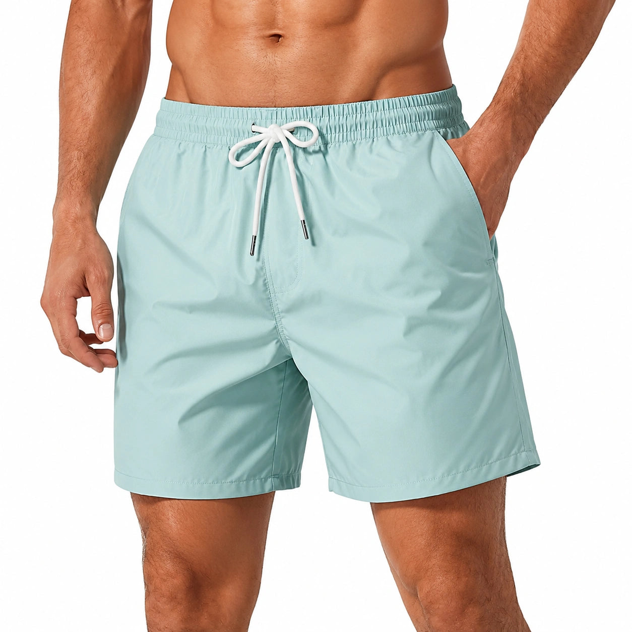 Short de bain homme XL en tissu synthétique bleu clair à taille élastique