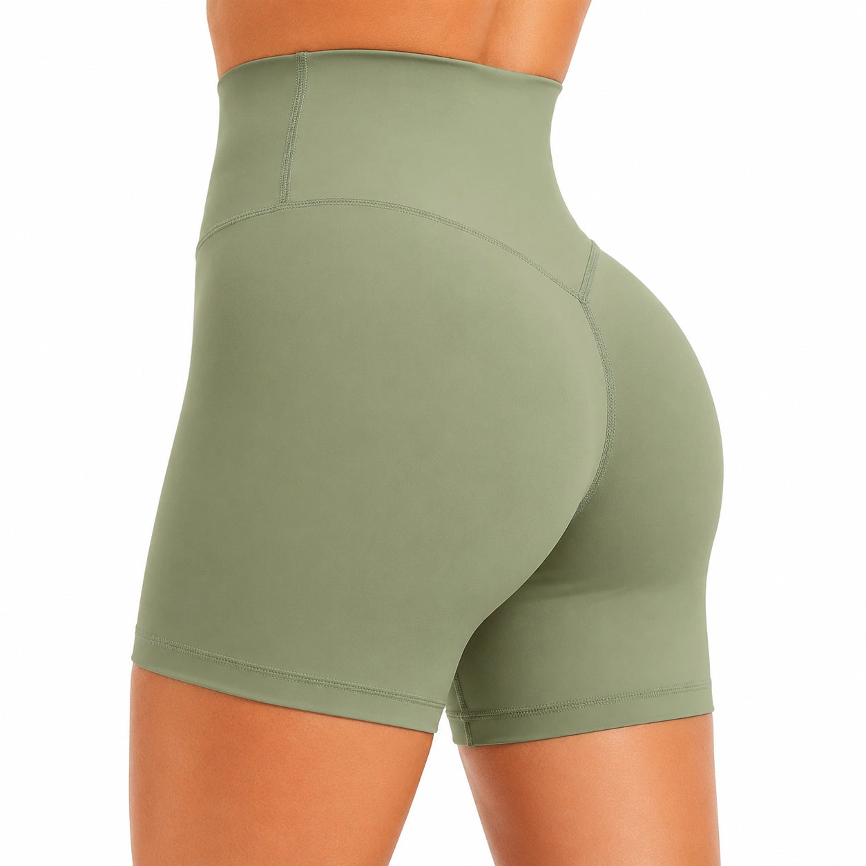 Short gainant taille haute M textile extensible vert kaki sculptant