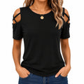 T-shirt femme M noir en tissu à épaules dénudées manches courtes