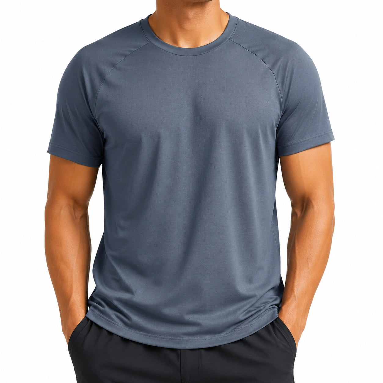 T-shirt de sport homme M en tissu technique bleu ardoise à manches courtes