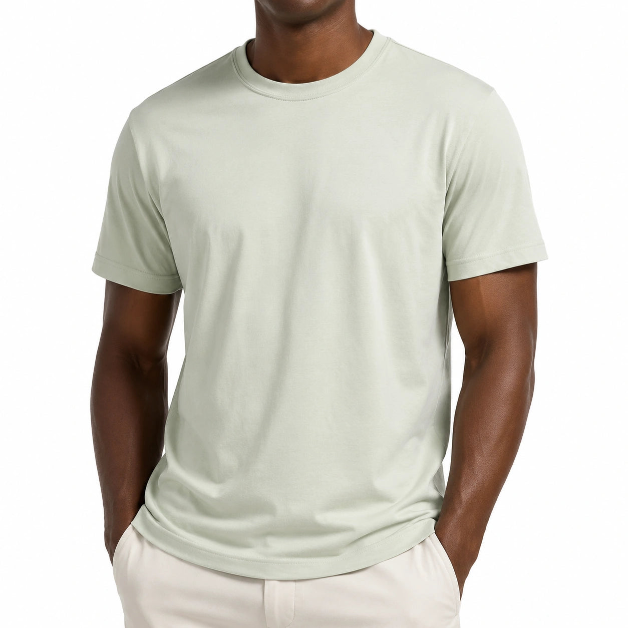 T-shirt homme XL en jersey vert pâle à col rond manches courtes